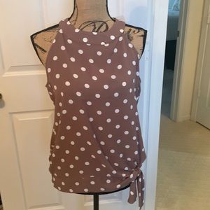 Women’s Taupe/White Polka Dot Top with side Tie